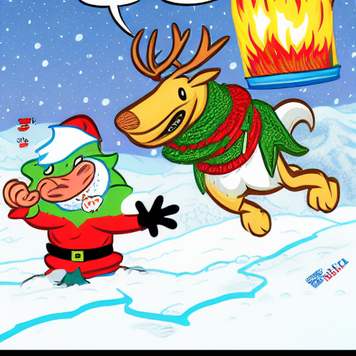 00916-3552914747-The face is hideous,Angry Reindeer Comic Style run on the snow, Merry Christmas titles,The reindeer caught fire, Art Baltazar,Ma.png